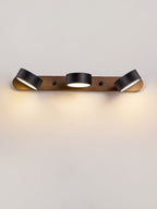 Walnut frame travertine wall light with warm downward glow
