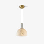 Clérachic alabaster pendant light on a near-white studio background, a brighter, softer version of the same full-length shot.