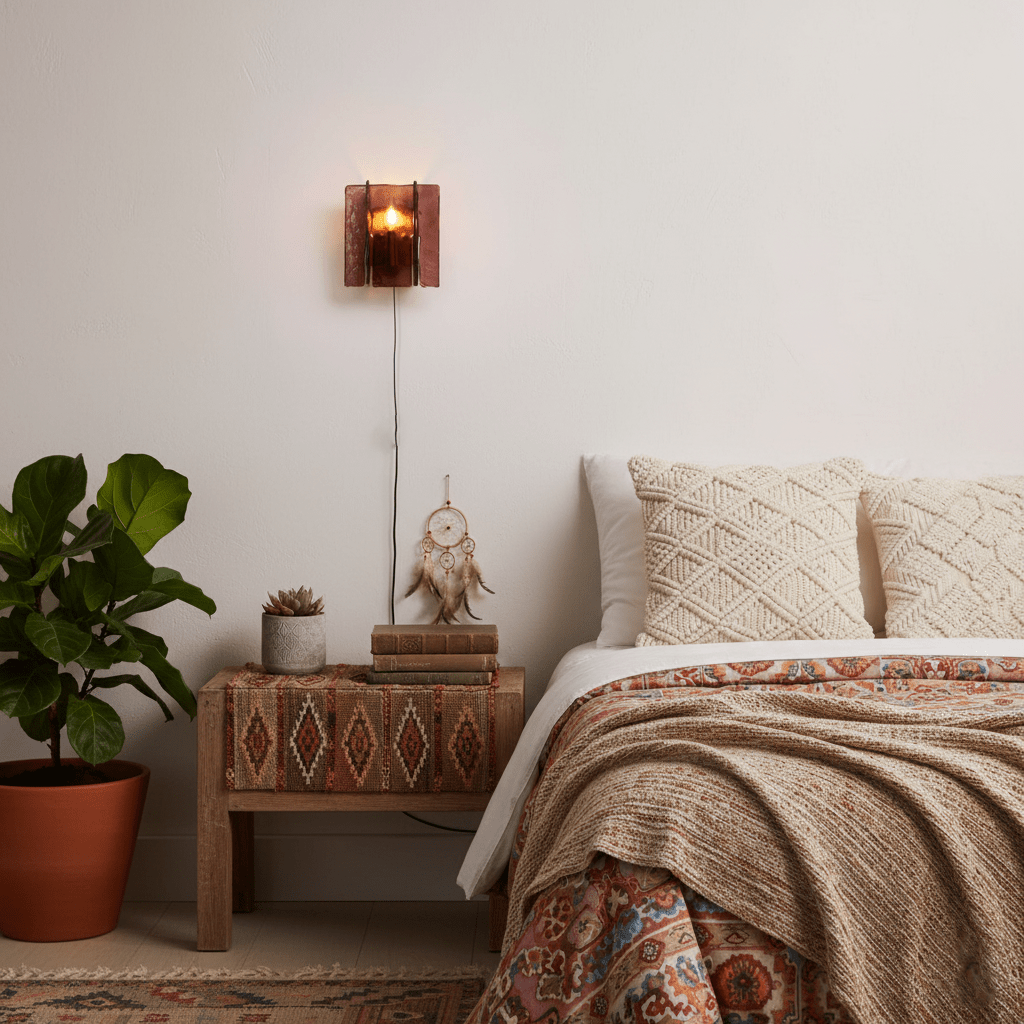 Wall sconce with gold brass frame and wine-red glass plates