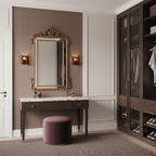Brass wall sconce angled to show clear glass refracting panels