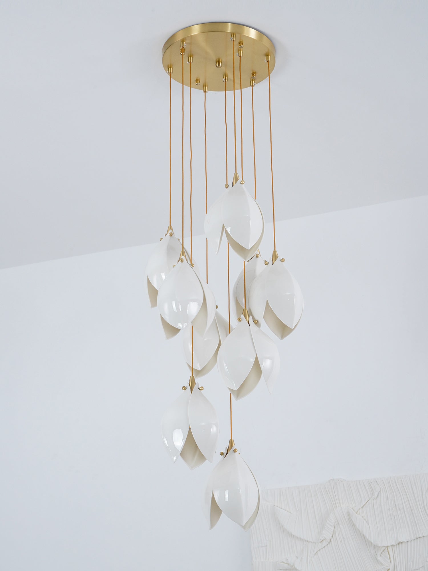 Pendant Light, Ceramic Flower Shades, Brass & White, G9 LED