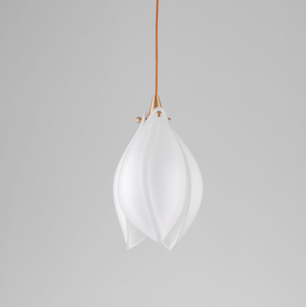 Pendant Light, Ceramic Flower Shades, Brass & White, G9 LED