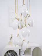 Pendant Light, Ceramic Flower Shades, Brass & White, G9 LED