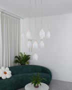 Pendant Light, Ceramic Flower Shades, Brass & White, G9 LED