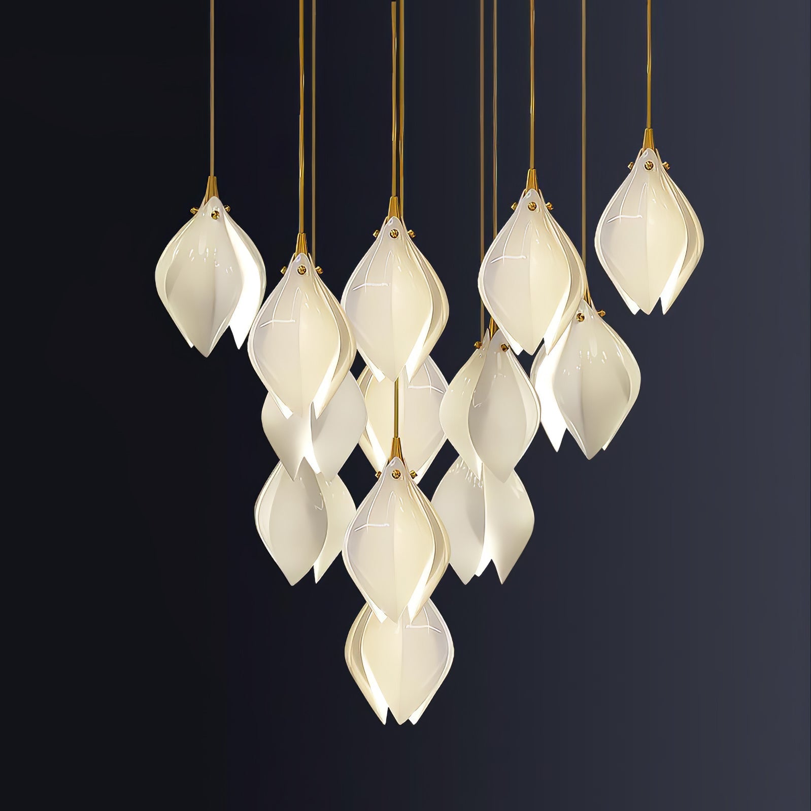 Pendant Light, Ceramic Flower Shades, Brass & White, G9 LED