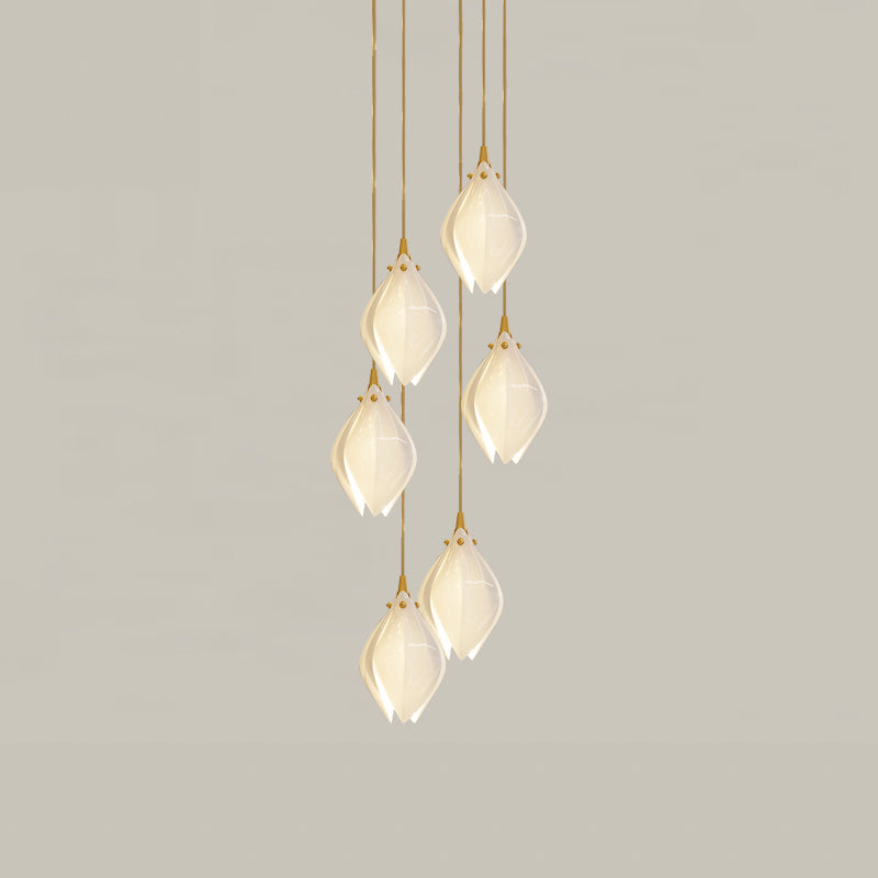 Pendant Light, Ceramic Flower Shades, Brass & White, G9 LED