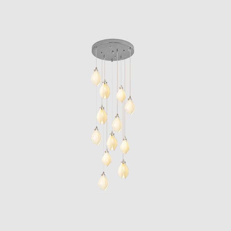 Pendant Light, Ceramic Flower Shades, Brass & White, G9 LED