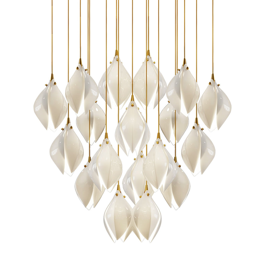 Pendant Light, Ceramic Flower Shades, Brass & White, G9 LED