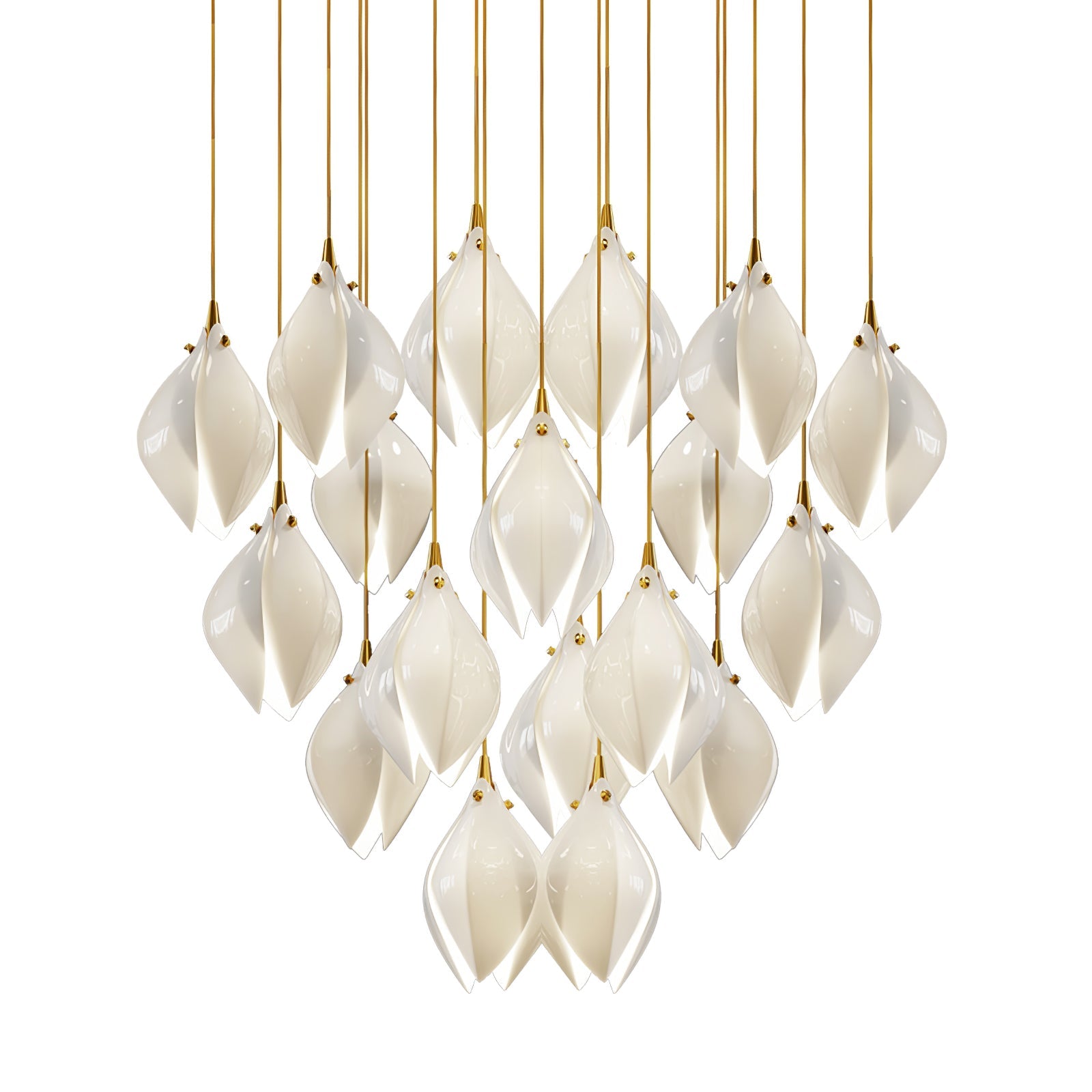 Pendant Light, Ceramic Flower Shades, Brass & White, G9 LED