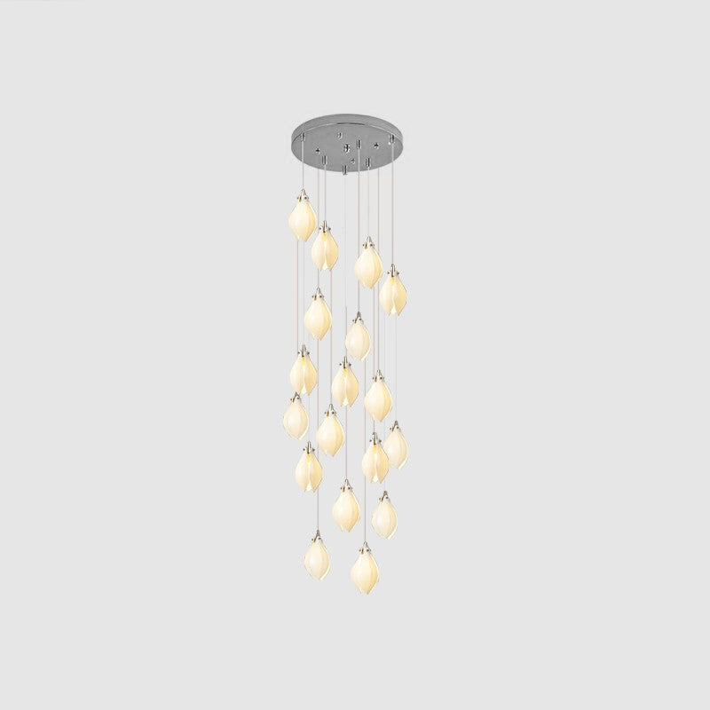 Ceramic flower pendant light cluster lighting a styled interior