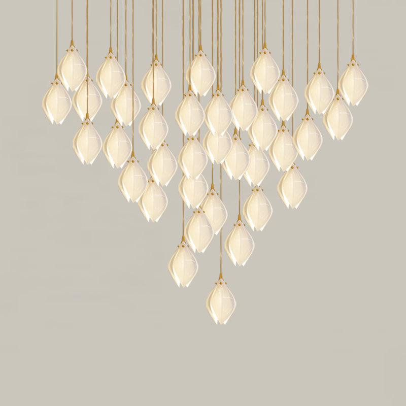 Pendant Light, Ceramic Flower Shades, Brass & White, G9 LED