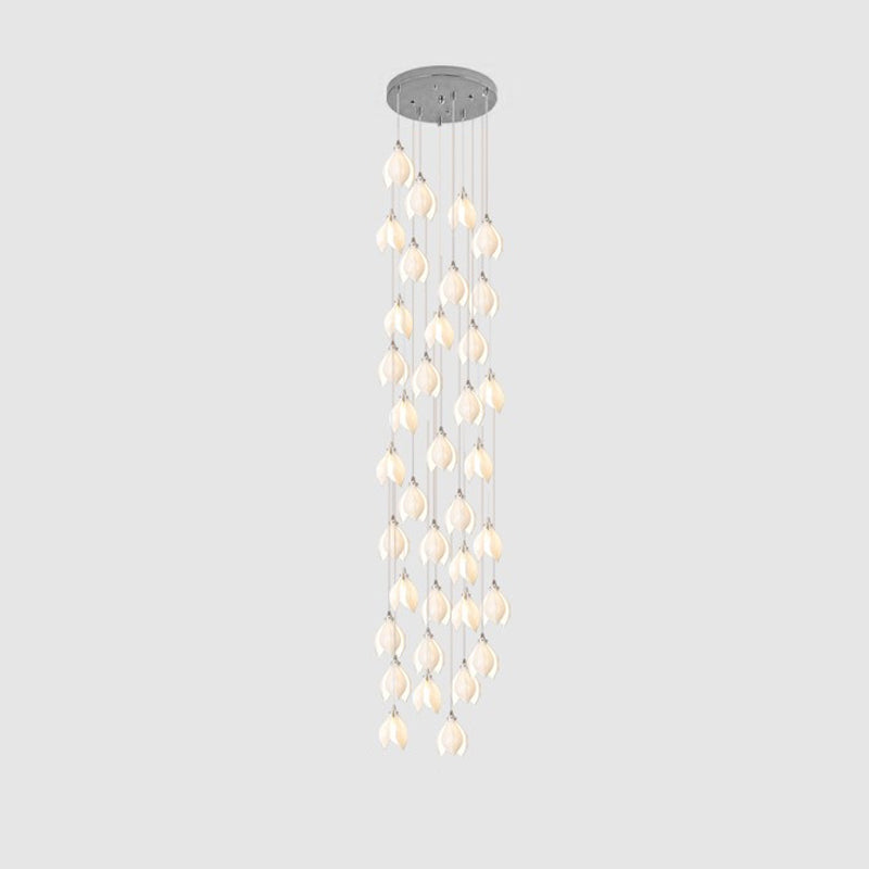Pendant Light, Ceramic Flower Shades, Brass & White, G9 LED