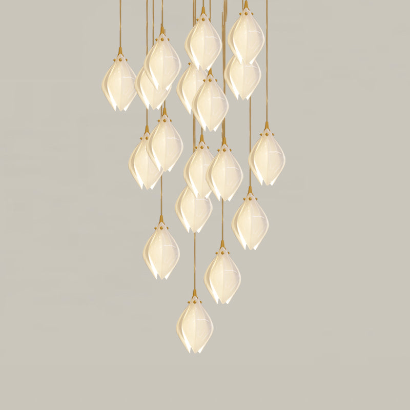 Pendant Light, Ceramic Flower Shades, Brass & White, G9 LED
