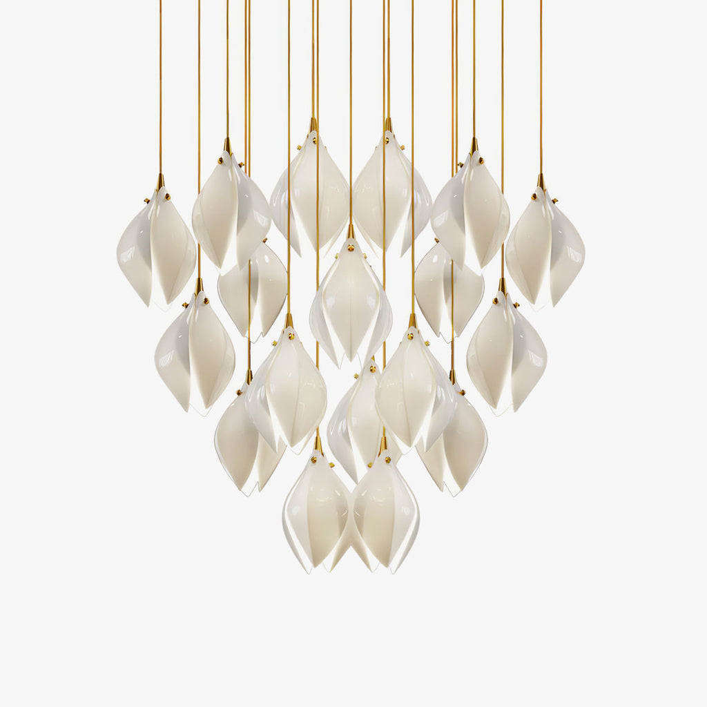 Pendant Light, Ceramic Flower Shades, Brass & White, G9 LED