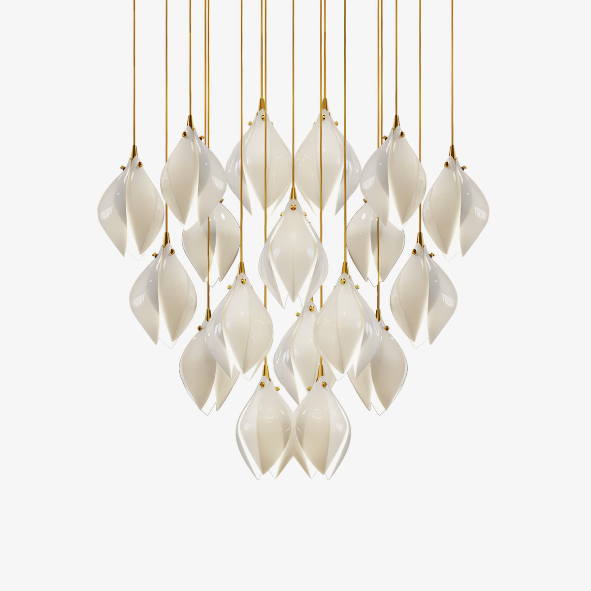 Pendant Light, Ceramic Flower Shades, Brass & White, G9 LED