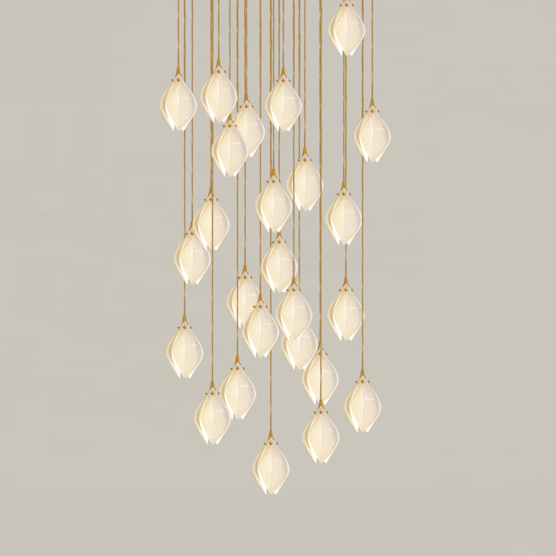 Pendant Light, Ceramic Flower Shades, Brass & White, G9 LED