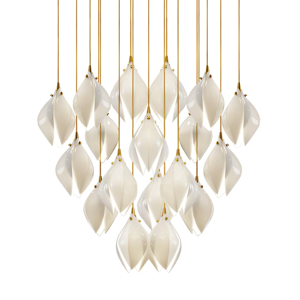 Pendant Light, Ceramic Flower Shades, Brass & White, G9 LED