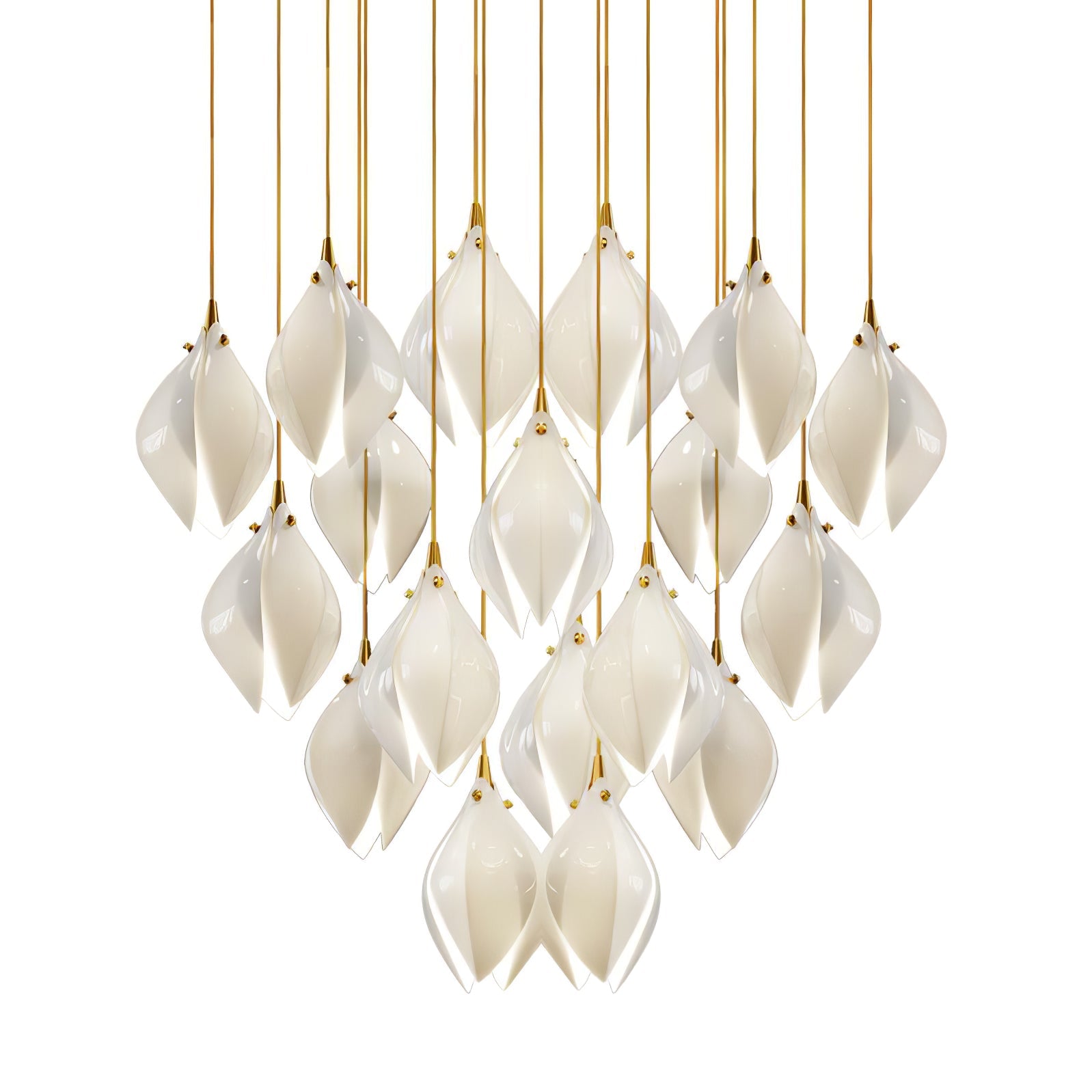 Pendant Light, Ceramic Flower Shades, Brass & White, G9 LED