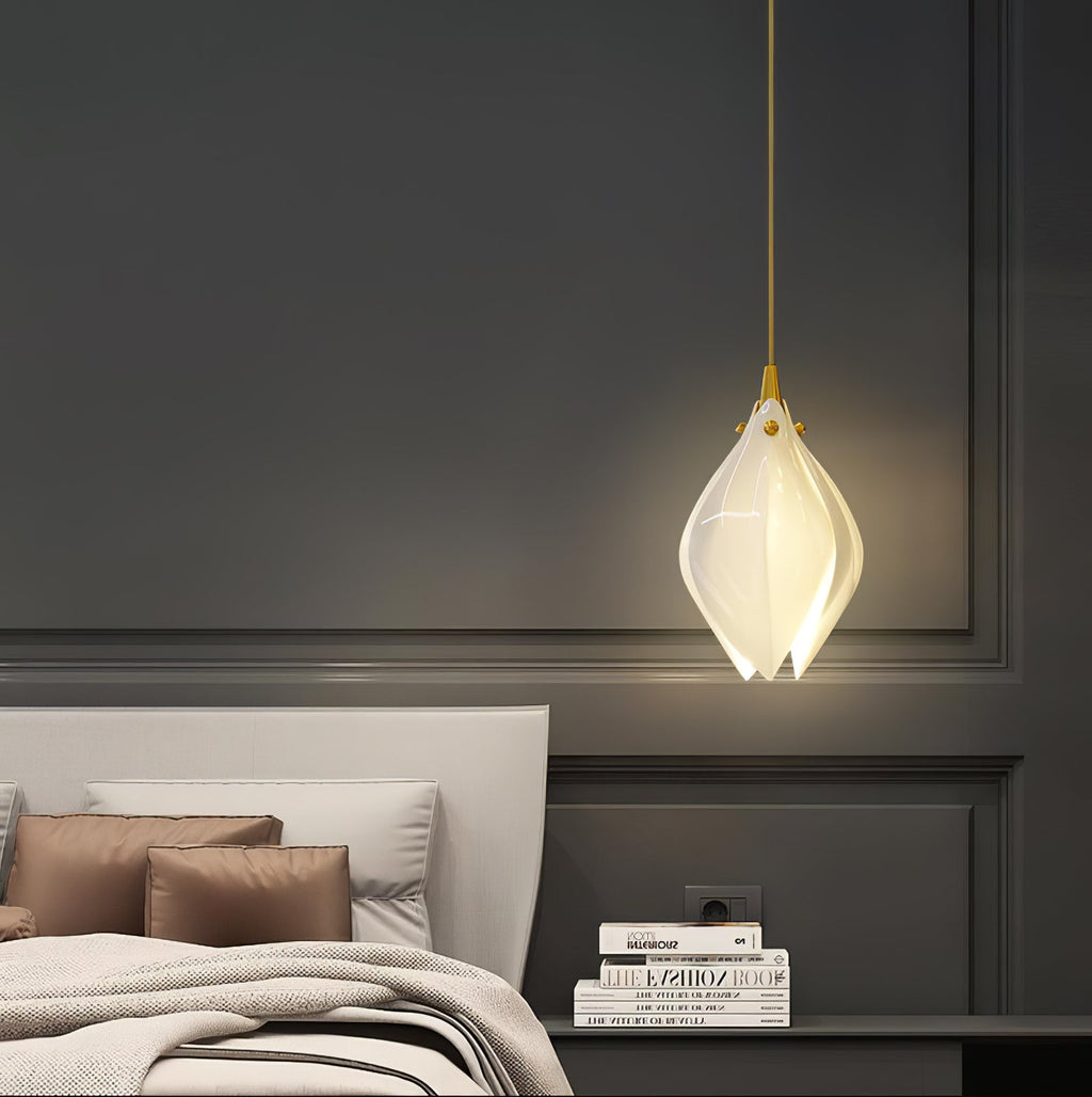 Pendant Light, Ceramic Flower Shades, Brass & White, G9 LED