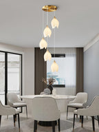 Pendant Light, Ceramic Flower Shades, Brass & White, G9 LED