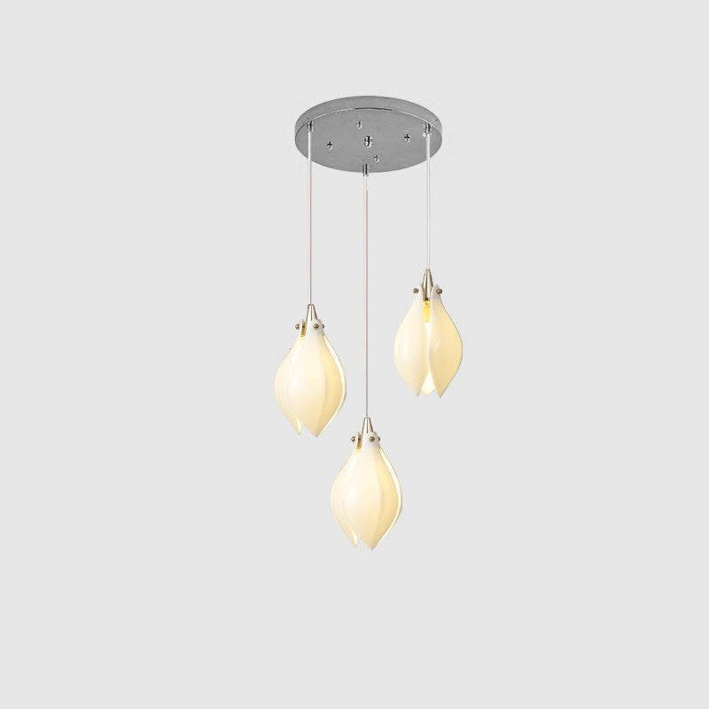 Pendant Light, Ceramic Flower Shades, Brass & White, G9 LED
