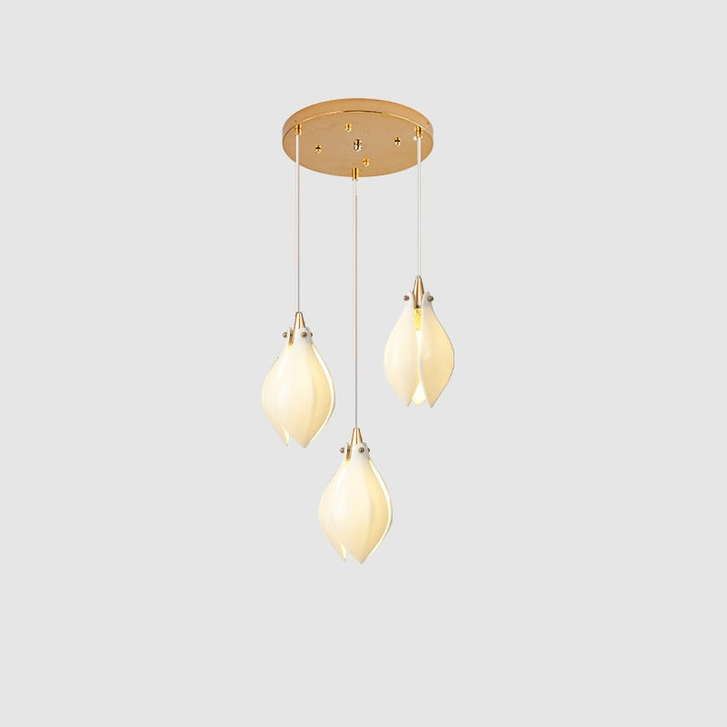 Pendant Light, Ceramic Flower Shades, Brass & White, G9 LED