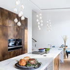 Pendant Light, Ceramic Flower Shades, Brass & White, G9 LED