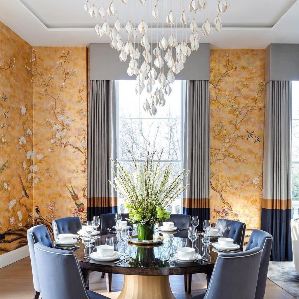 Pendant Light, Ceramic Flower Shades, Brass & White, G9 LED