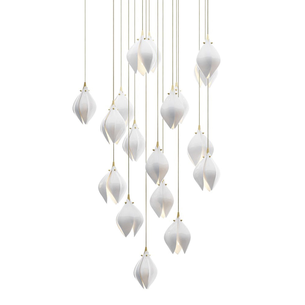 Pendant Light, Ceramic Flower Shades, Brass & White, G9 LED
