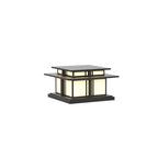 On a plain white backdrop, this Clérachic pillar light displays frosted glass panels beneath a flat aluminium roof.