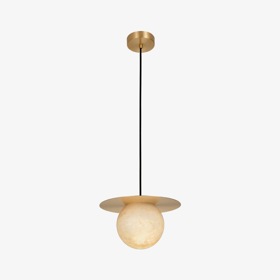 Nyvelyra Sphere Alabaster Pendant Light, Brass Finish, G9 Socket Fitting