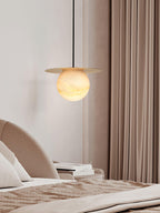 Nyvelyra Sphere Alabaster Pendant Light, Brass Finish, G9 Socket Fitting