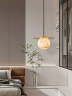 Nyvelyra Sphere Alabaster Pendant Light, Brass Finish, G9 Socket Fitting