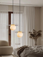 Nyvelyra Sphere Alabaster Pendant Light, Brass Finish, G9 Socket Fitting