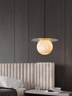 Nyvelyra Sphere Alabaster Pendant Light, Brass Finish, G9 Socket Fitting