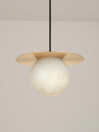Nyvelyra Sphere Alabaster Pendant Light, Brass Finish, G9 Socket Fitting