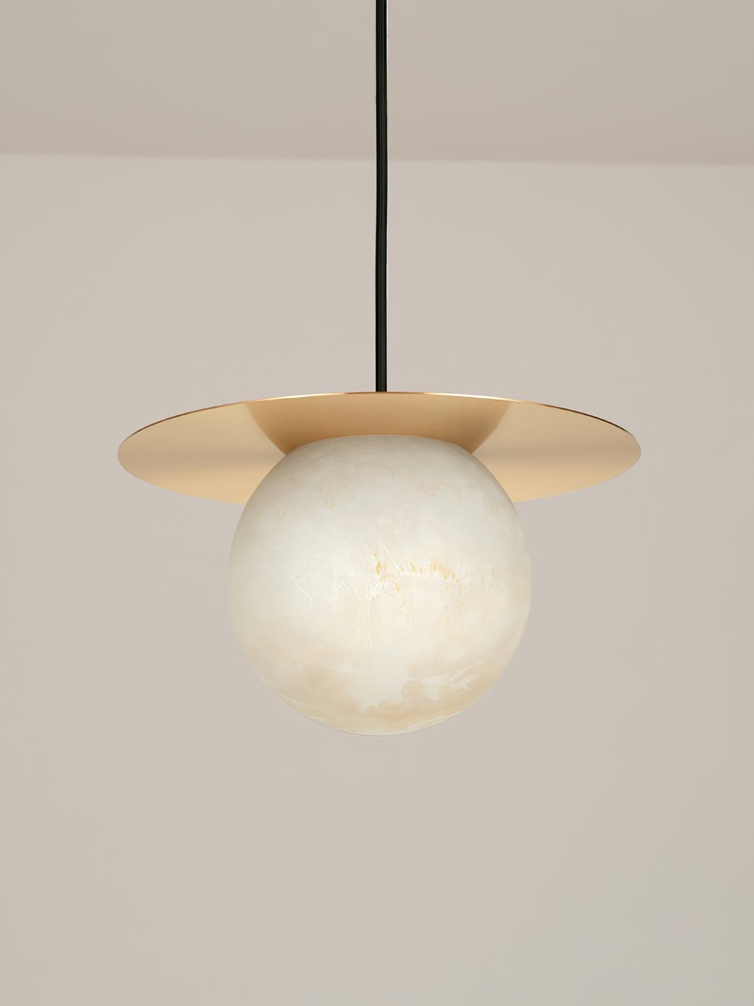 Nyvelyra Sphere Alabaster Pendant Light, Brass Finish, G9 Socket Fitting