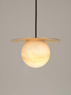 Nyvelyra Sphere Alabaster Pendant Light, Brass Finish, G9 Socket Fitting