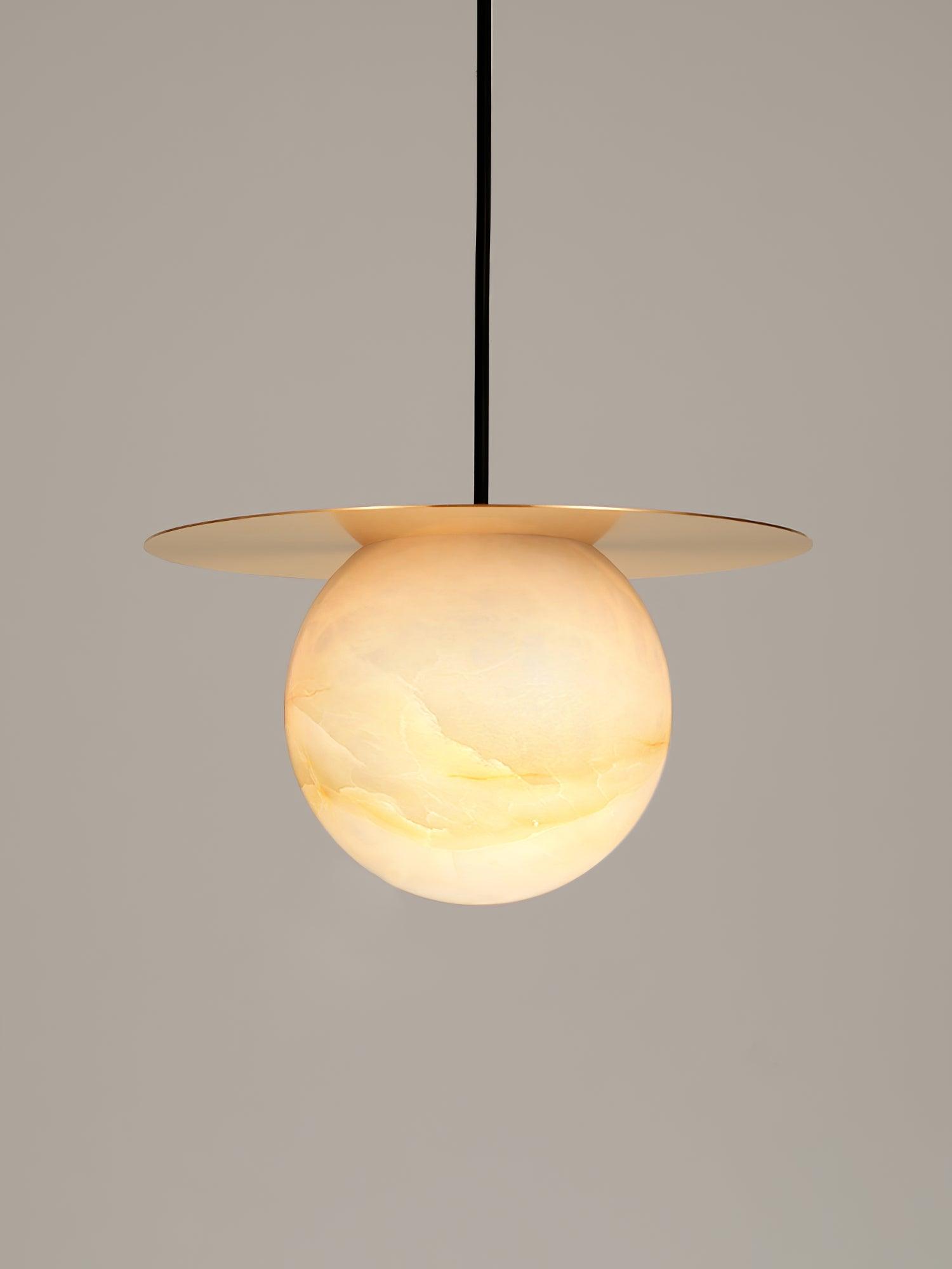 Nyvelyra Sphere Alabaster Pendant Light, Brass Finish, G9 Socket Fitting