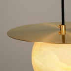 Nyvelyra Sphere Alabaster Pendant Light, Brass Finish, G9 Socket Fitting