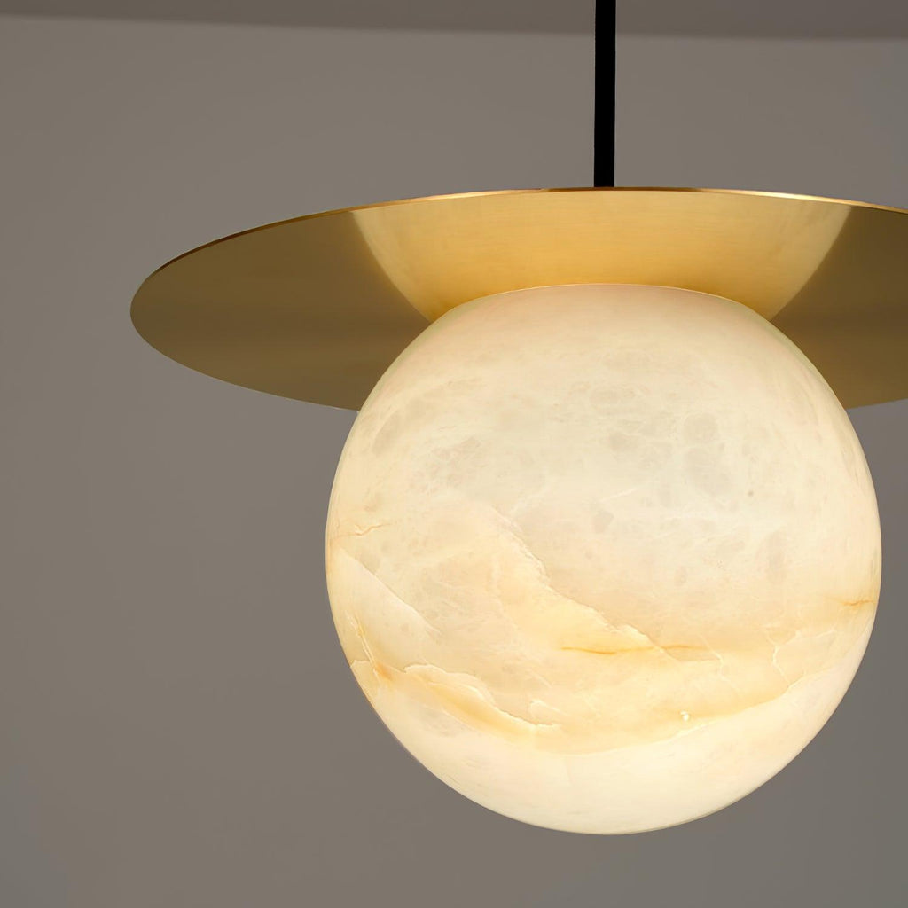 Nyvelyra Sphere Alabaster Pendant Light, Brass Finish, G9 Socket Fitting