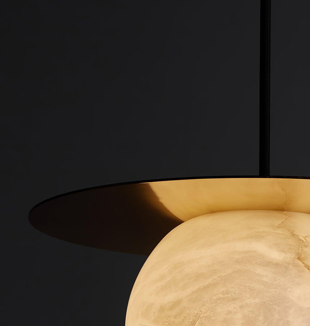 Nyvelyra Sphere Alabaster Pendant Light, Brass Finish, G9 Socket Fitting