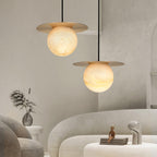Nyvelyra Sphere Alabaster Pendant Light, Brass Finish, G9 Socket Fitting