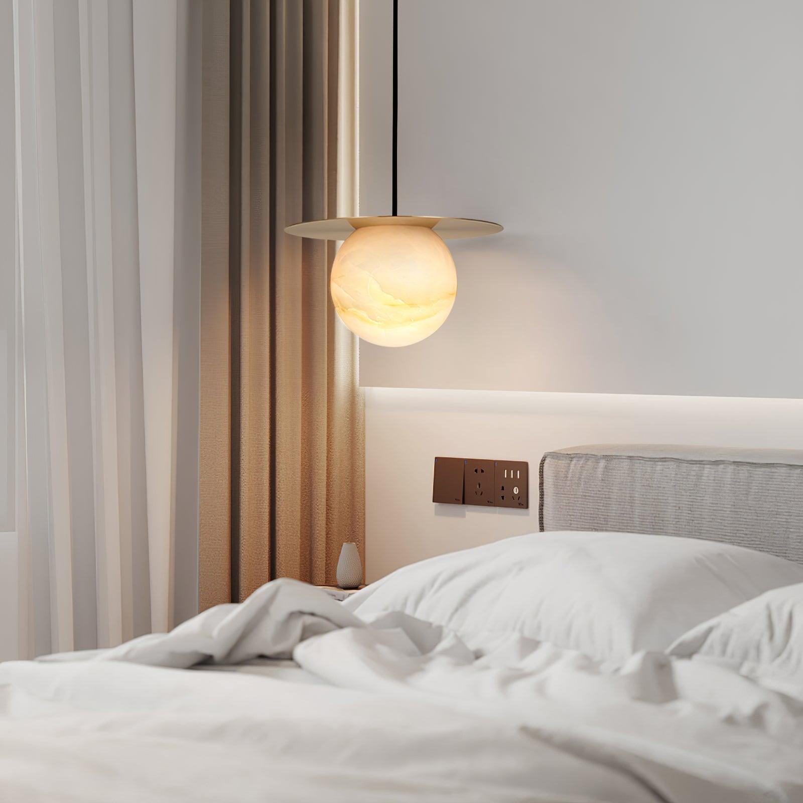 Nyvelyra Sphere Alabaster Pendant Light, Brass Finish, G9 Socket Fitting