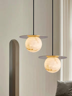 Nyvelyra Sphere Alabaster Pendant Light, Brass Finish, G9 Socket Fitting