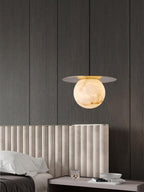 Nyvelyra Sphere Alabaster Pendant Light, Brass Finish, G9 Socket Fitting
