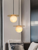 Nyvelyra Sphere Alabaster Pendant Light, Brass Finish, G9 Socket Fitting