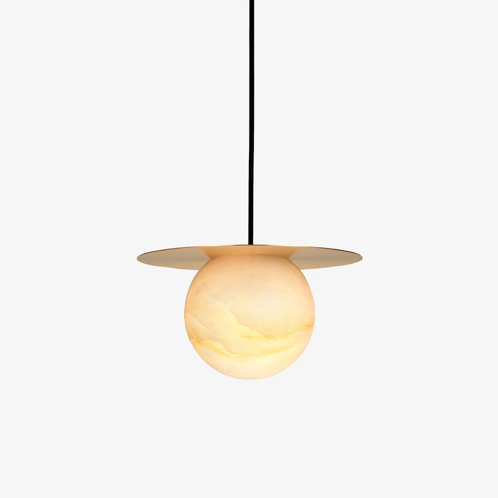 Nyvelyra Sphere Alabaster Pendant Light, Brass Finish, G9 Socket Fitting