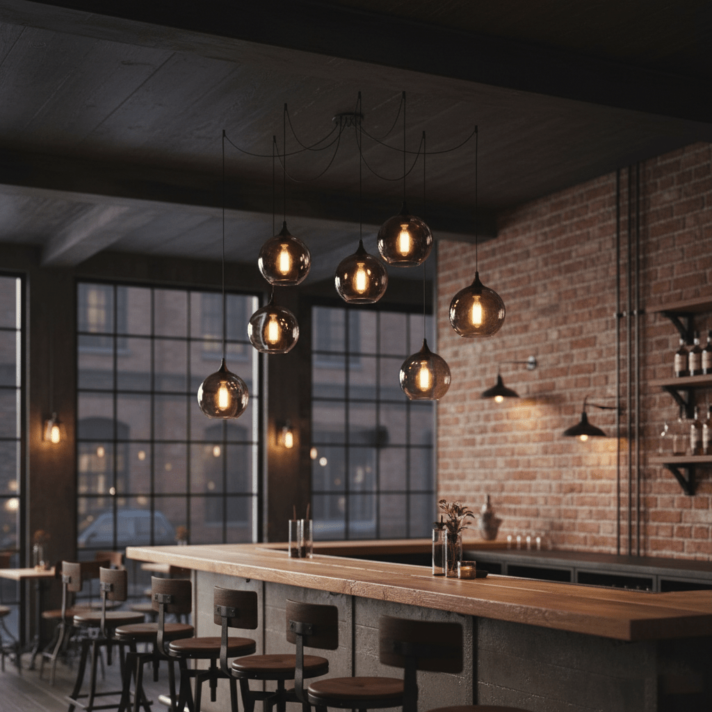 Bottle Pendant Light, Hand-Blown Smoke Gray Glass, Black, E27