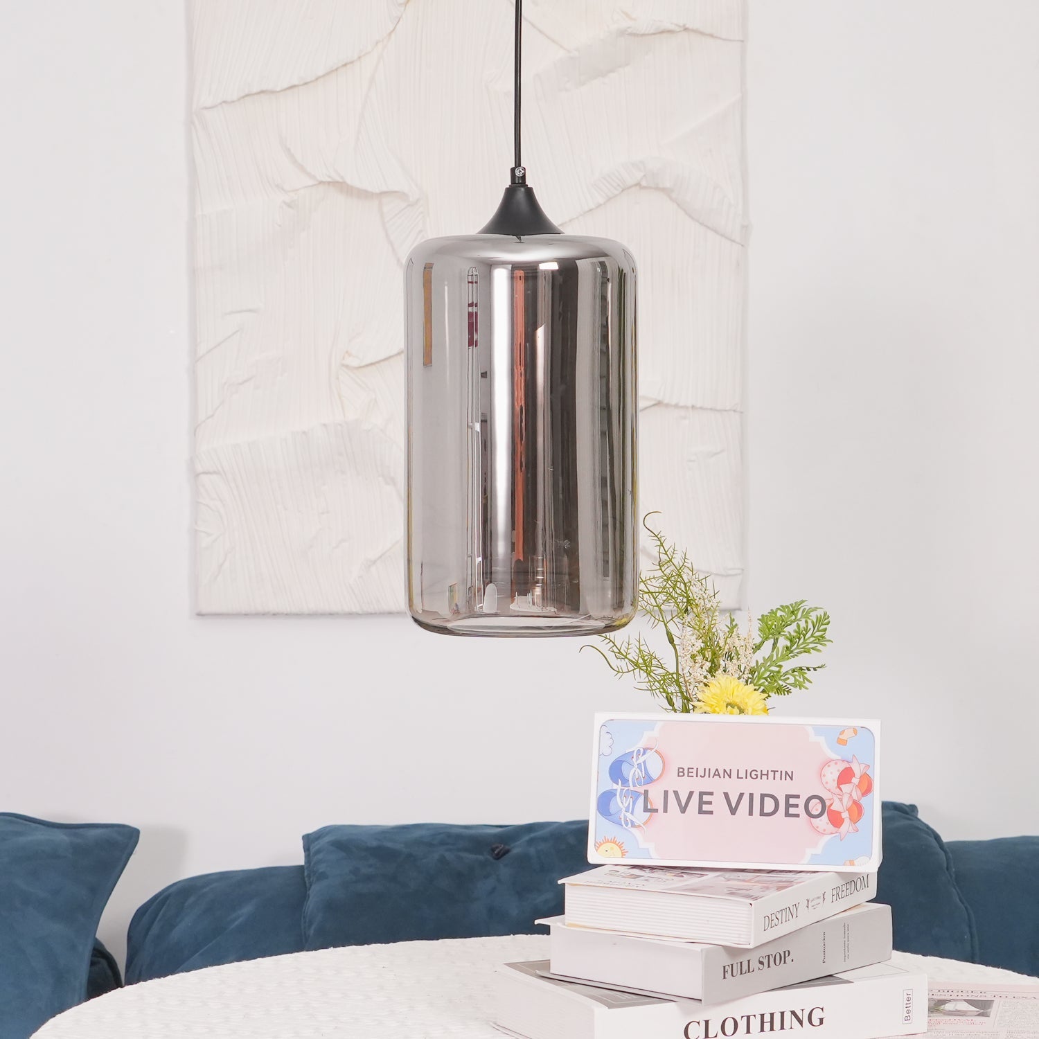 Bottle Pendant Light, Hand-Blown Smoke Gray Glass, Black, E27